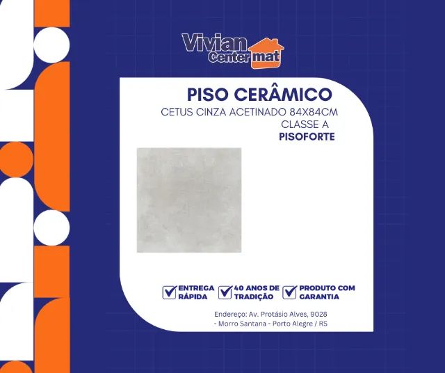 Piso Cerâmico Cetus Cinza Acetinado 84x84cm A Pisoforte