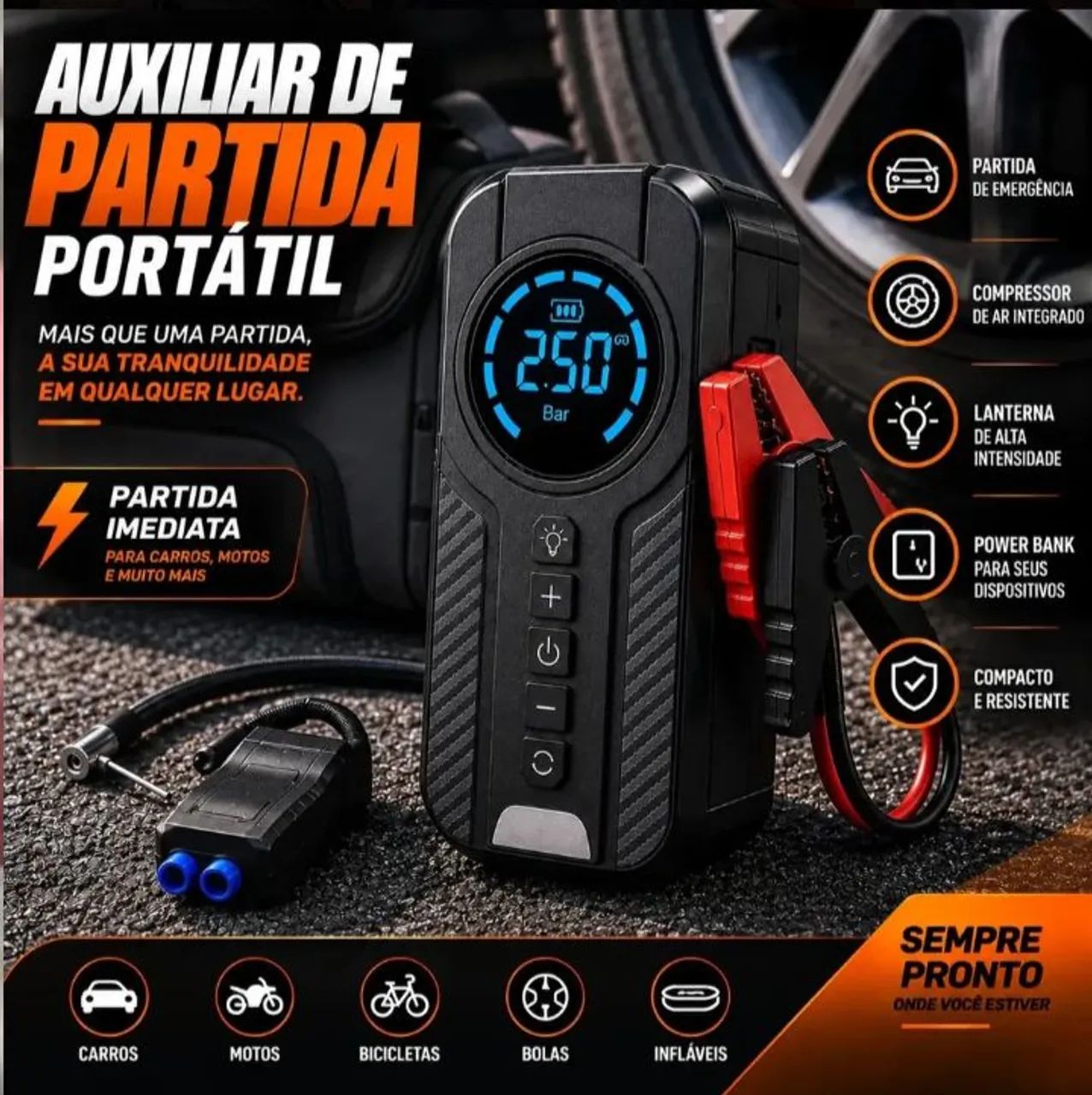 Auxiliar de Partida Portátil 4x1