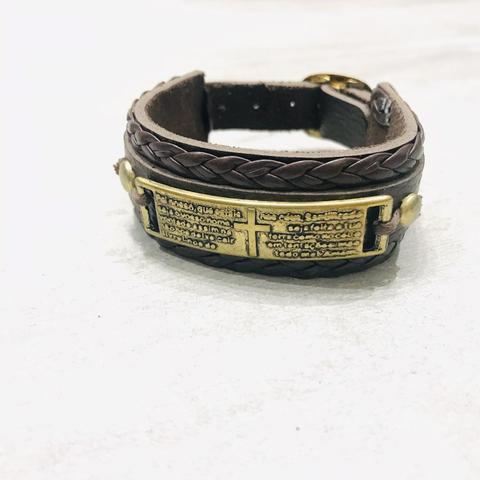 Pulseira Masculina Couro Pai Nosso
