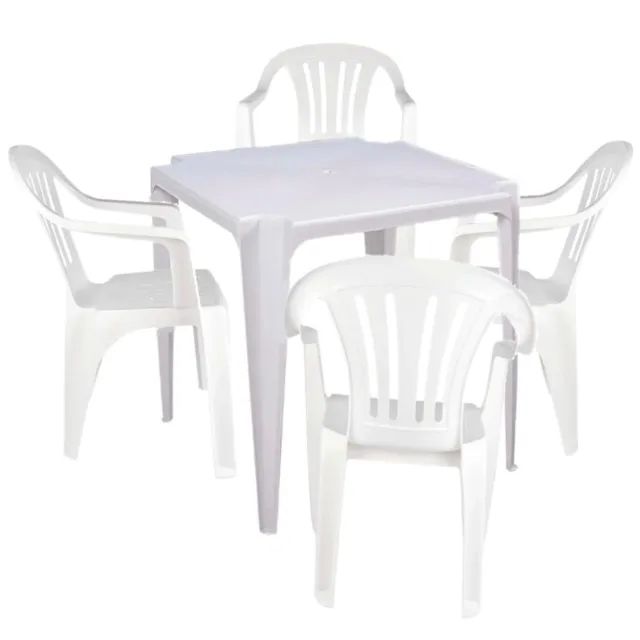 Kit 4 Cadeiras com Braço e Mesa de Plástico Reforçada na cor Branca
