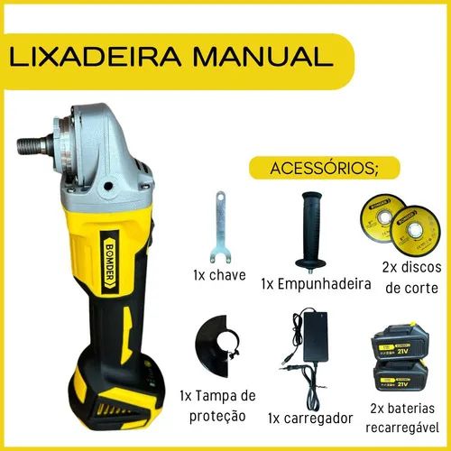 Lixadeira Esmerilhadeira 2 Baterias 21v Recarregável Potente Bomder Bom-9705   - Foto 3