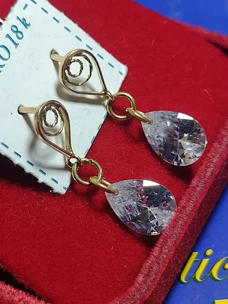 Brincos Ouro 18 Kilates Pedra Zircônias Brilhosa 18 mm Todo 30 mm Peso 8.80 Gramas - Foto 3
