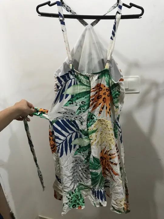 Vestido branco floral, alça com regulagem - Foto 3