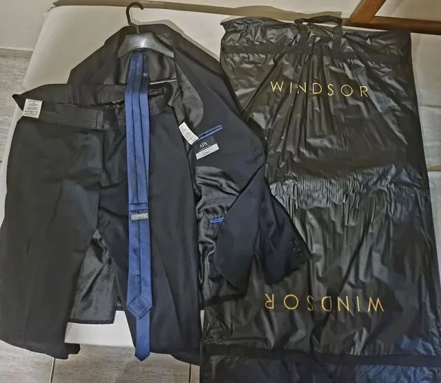 Terno preto slim com risca de giz apa collezioni uomo com capa protetora - Foto 4