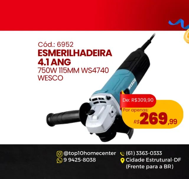Esmerilhadeira Angular 4.1 WS4740 750W - Wesco R$269,99