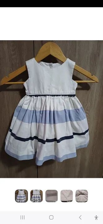 Vestido de bebê menina listrado azul e branco tamanho 2 ou 3