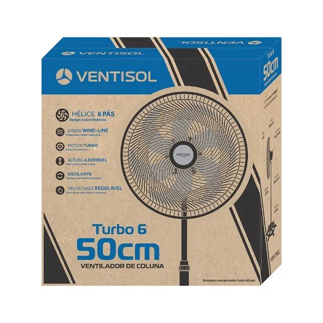 Ventilador Osc Coluna Turbo 6p 50cm Preto 110v Ventisol - Foto 2