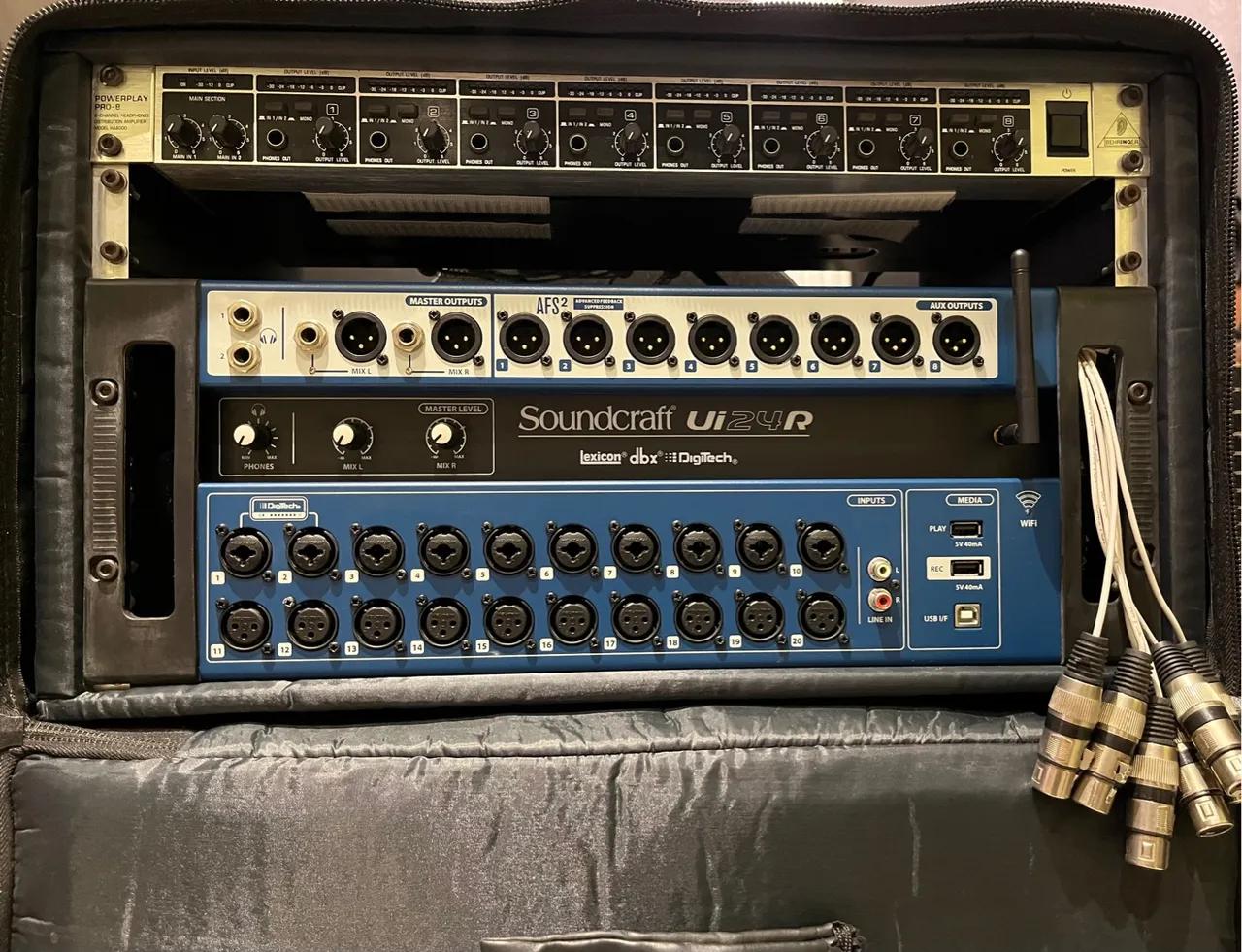 Kit com Mesa de Som Soundcraft Ui24R (semi nova) (Relação do kit na descrição)