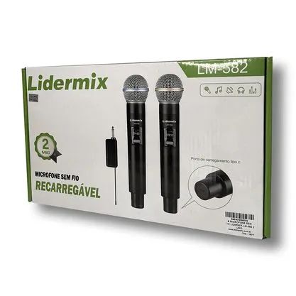 Microfone Sem Fio Recarregável Lidermix LM-582 - 2 Microfones