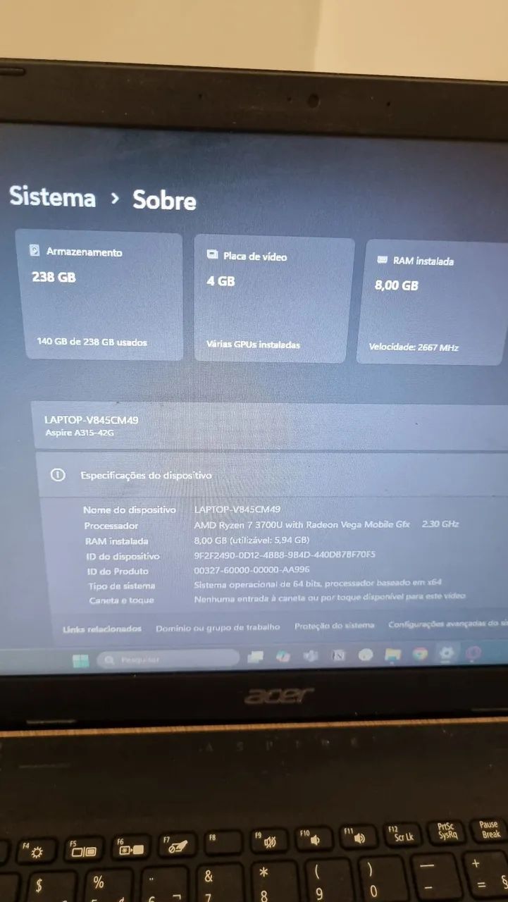Notebook Acer AMD Ryzen 7 238gb - Foto 5