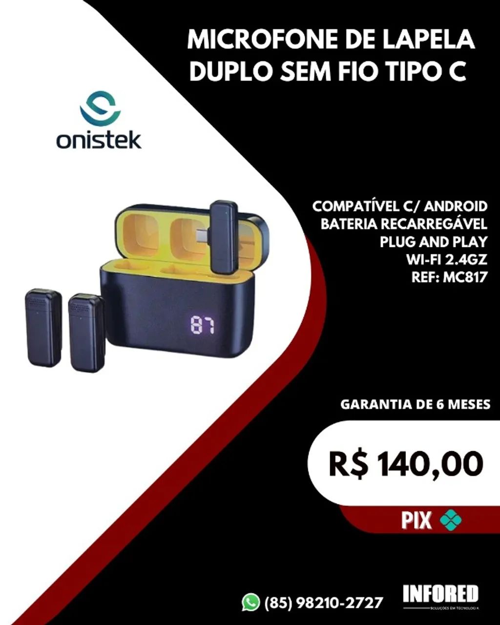 Microfone de lapela duplo sem fio tipo C MC817
