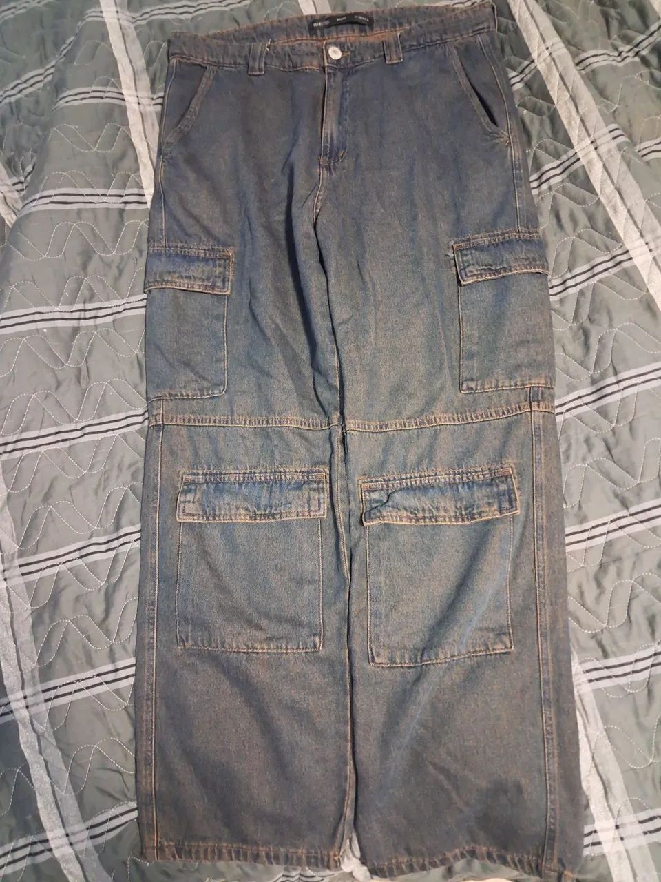 calça jeans baggy cargo bluesteel