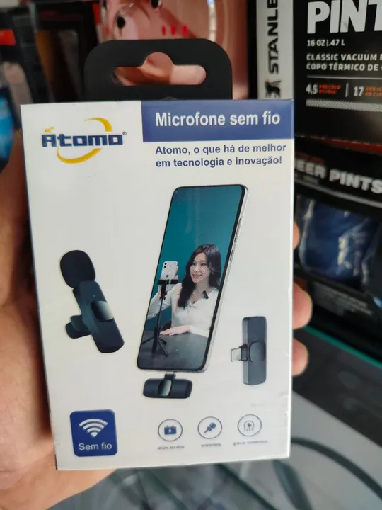 Microfone de Lapela Sem Fio para Celular iPhone e Tipo C