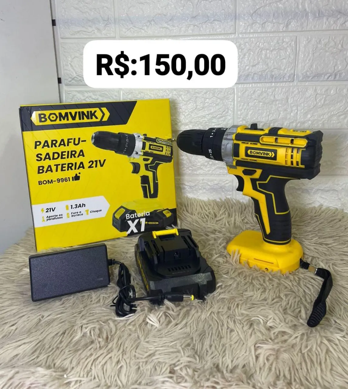Parafusadeira/Furadeira a Bateria 21V Bomvink - Ferramentas de