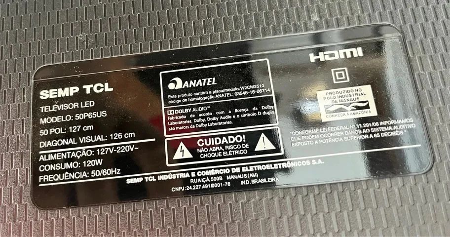 TV Smart TCL 50" 50P65US com tela quebrada