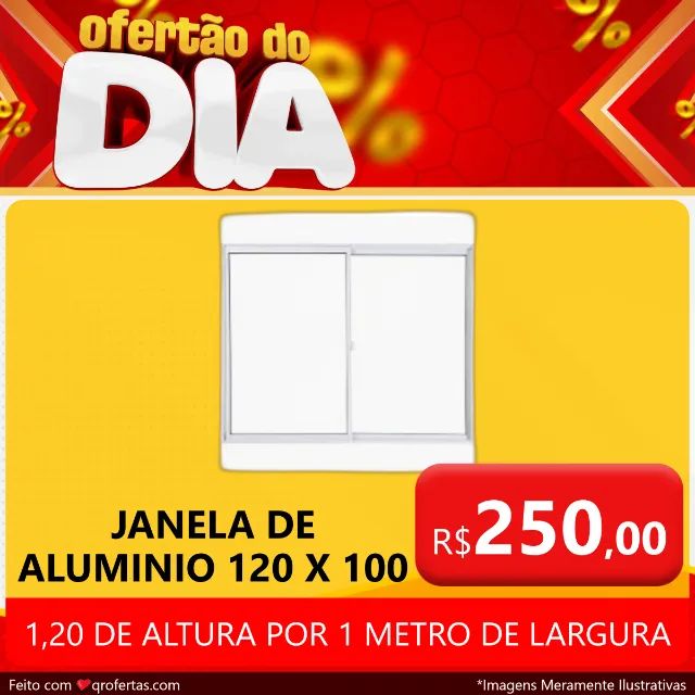 JANELA DE ALUMINIO 1,20 DE ALTURA POR 1 METRO DE LARGURA - VIDRO LISO 