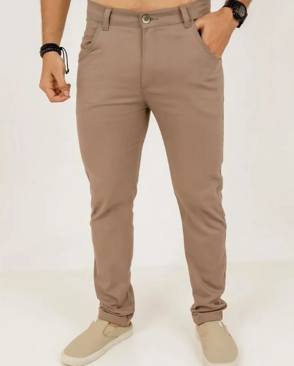 Calça Caqui Sarja Masculina Tam 38 ao 46