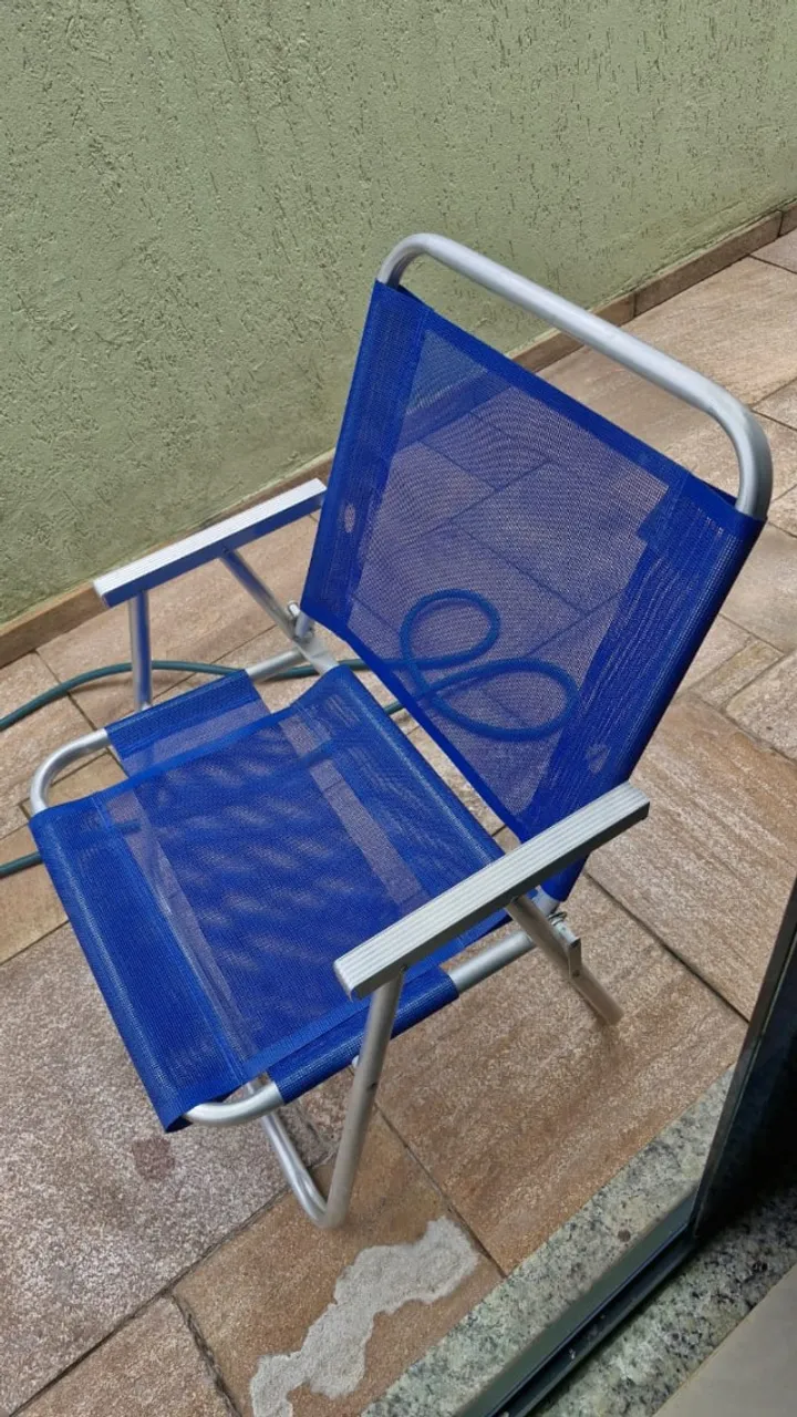 L241) Kit Cadeira de Praia Alta Alumínio Botafogo Extra Larga 130kg +Guarda Sol + Bolsa Te