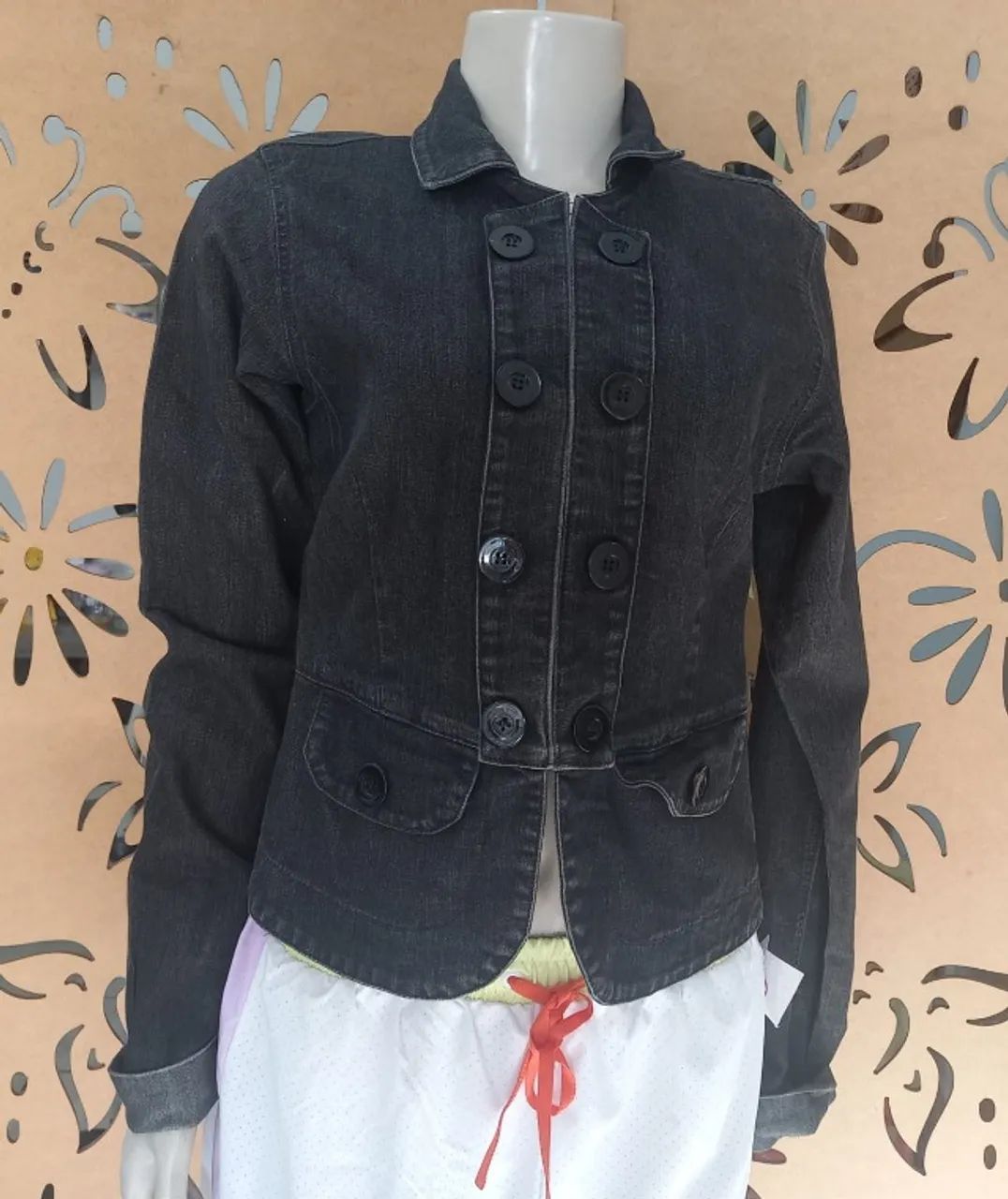 jaquetinha jeans preta p