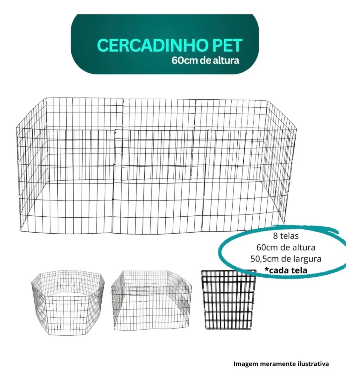 Cercadinho Móvel Pet Cachorro, Gato, etc. 8 Telas Área 100x100cm Preto - Foto 5