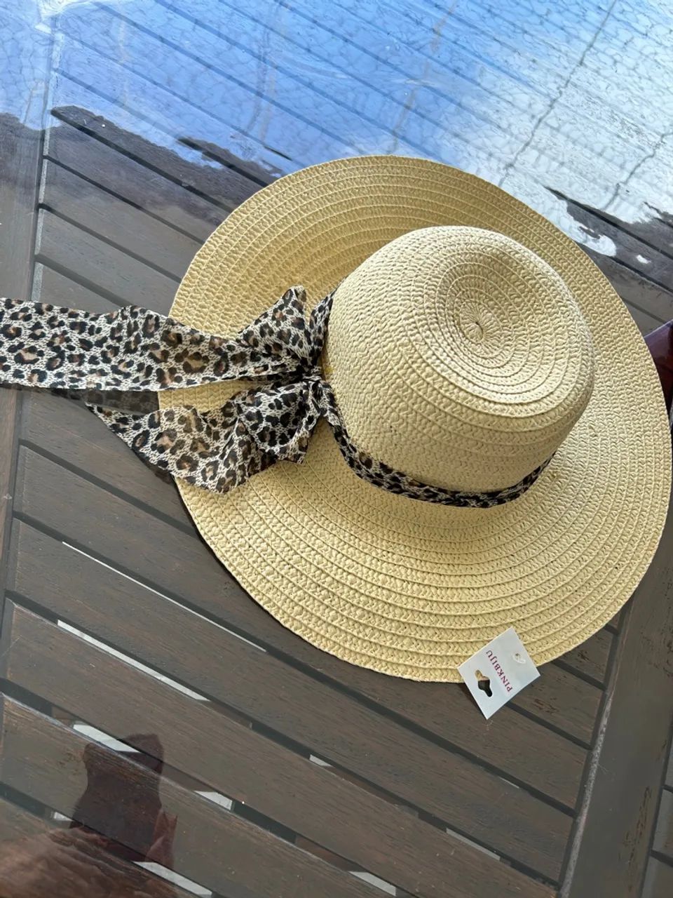 Chapéu de palha com lenço animal print - Foto 3