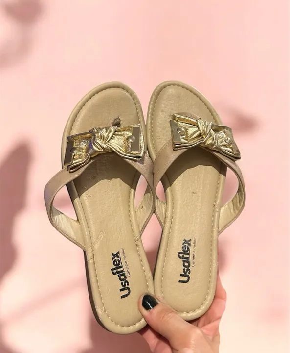 Sandália feminina Usaflex com laço dourado - Foto 3