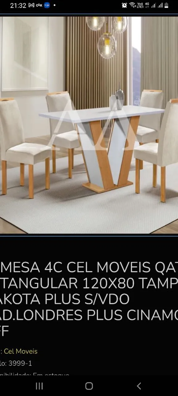 Mesa 4 Cadeiras - 120x80 - Cinamomo