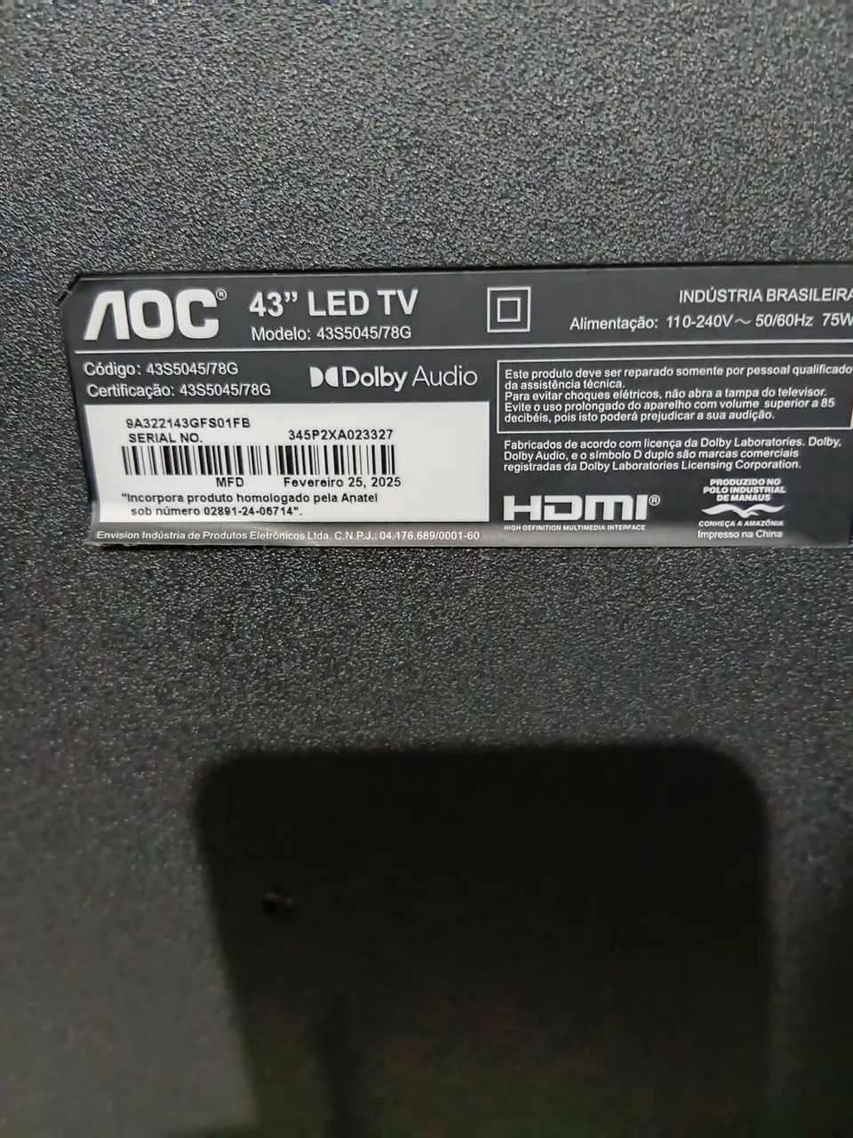 Tv aoc 43 polegadas com defeito na tela mais com som.  - Foto 3