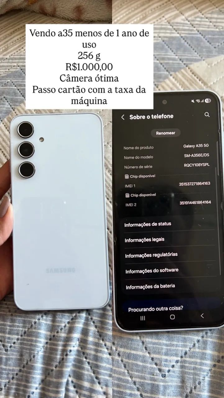 Celular Samsung a 35 menos de um ano de uso