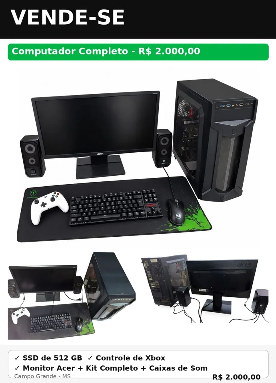 VENDE-SE COMPUTADOR GAMER 