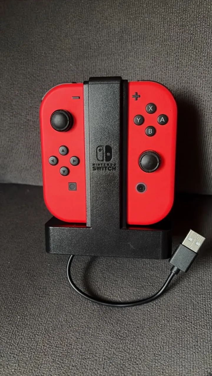 Joy Con Vermelho Switch + Base Carregadora Original