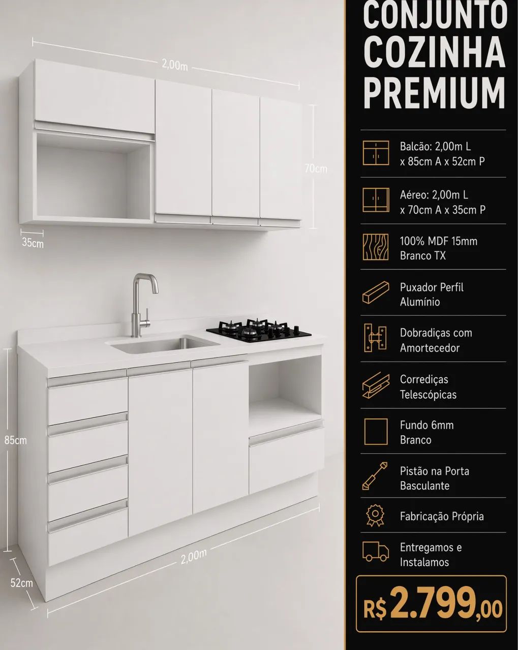Conjunto Em 100%MDF 2,00m de largura 