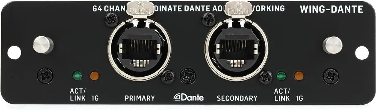 Placa de expansão Behringer Wing Dante, interface preta de 64 canais
