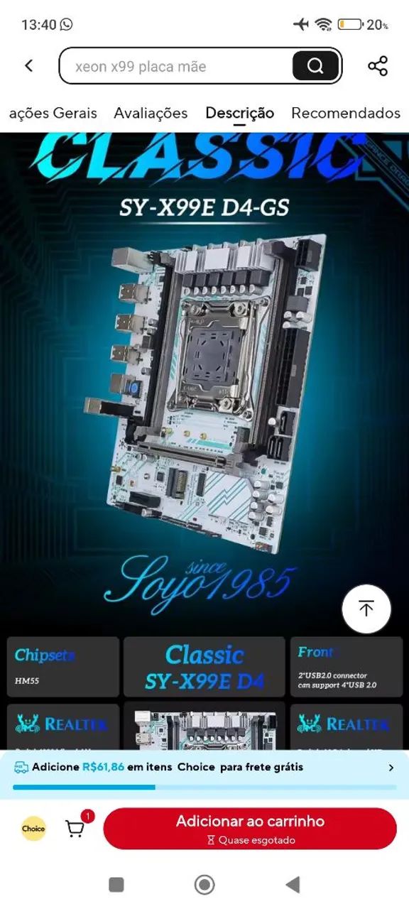 Placa mãe x99e d4 gs