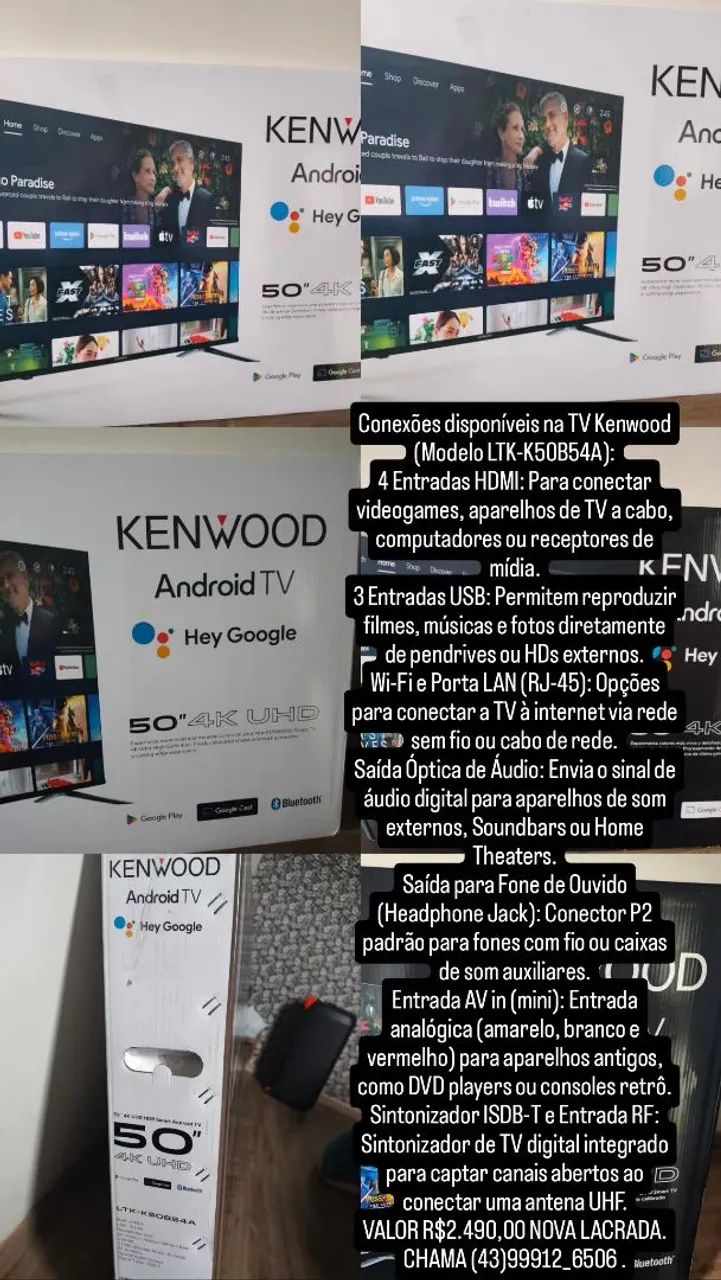  Smart TV Kenwood é LTK-K50B54A.Smart TV Kenwood de 50 polegadas com resolução 4K UHD.Nova - Foto 5