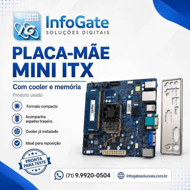 Kit Placa-Mãe Mini ITX com Processador e 4GB RAM