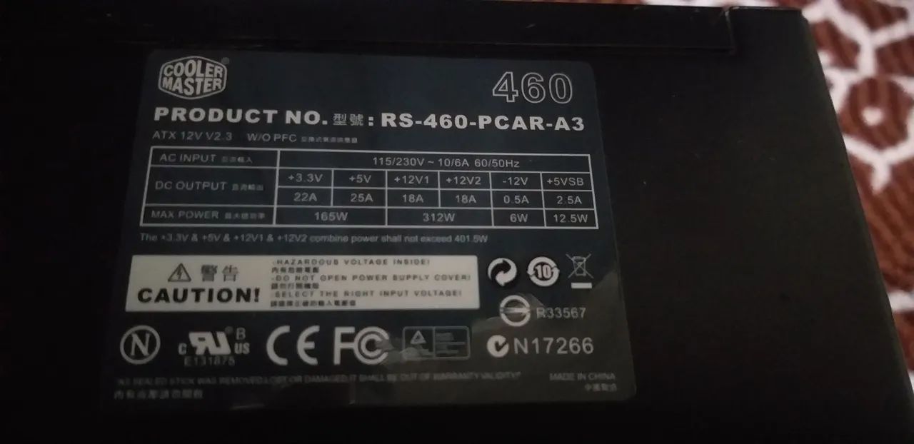 Fonte 460w  cooler master 