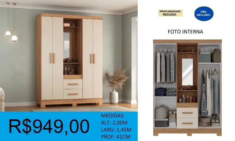 Guarda roupa capelinha com espelho - entrega e montagem gratuita  - Foto 2