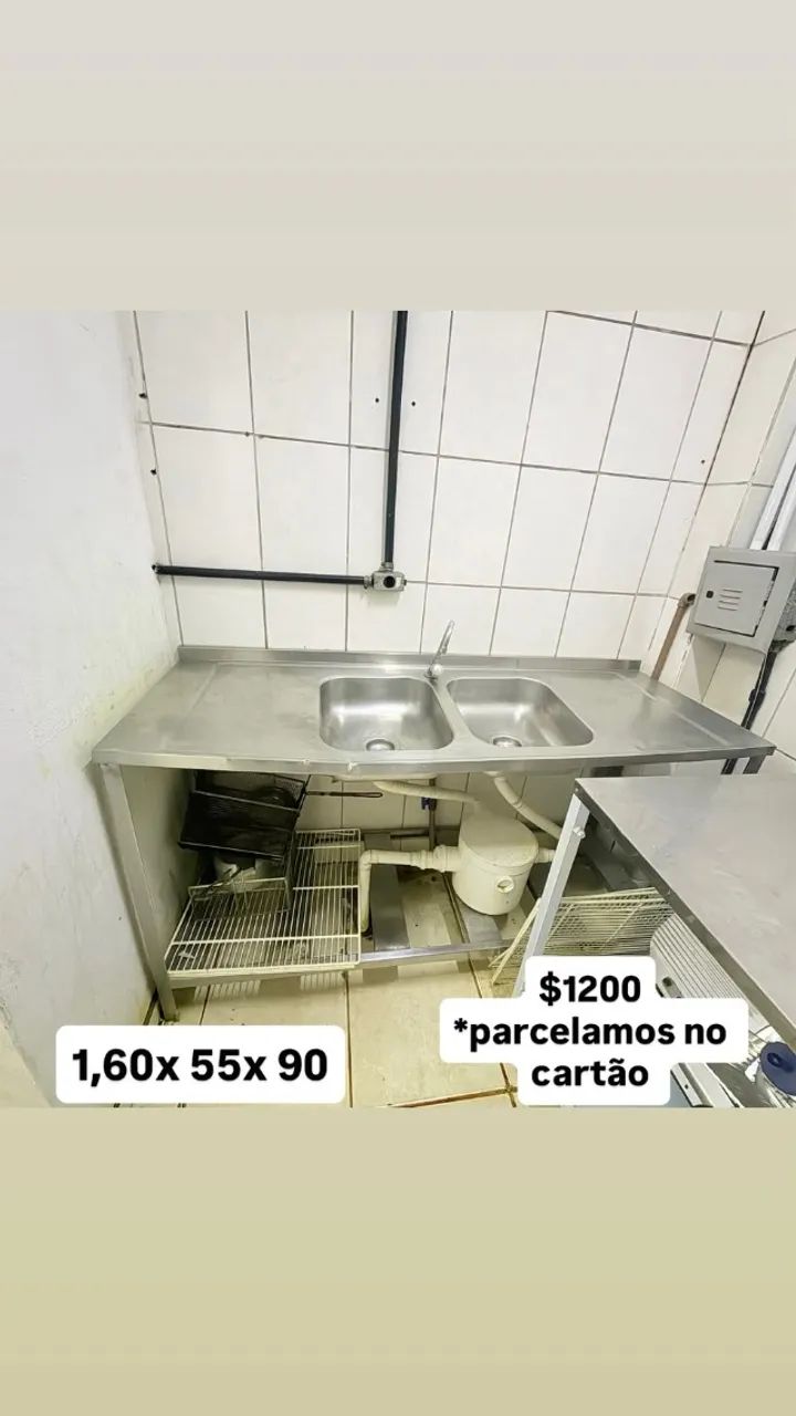 PIA DE INOX COM 2 CUBAS