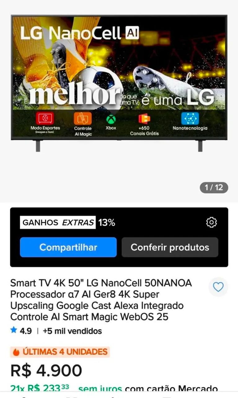 SMART TV LG NANOCELL 55" 4K 120Hz - Foto 3