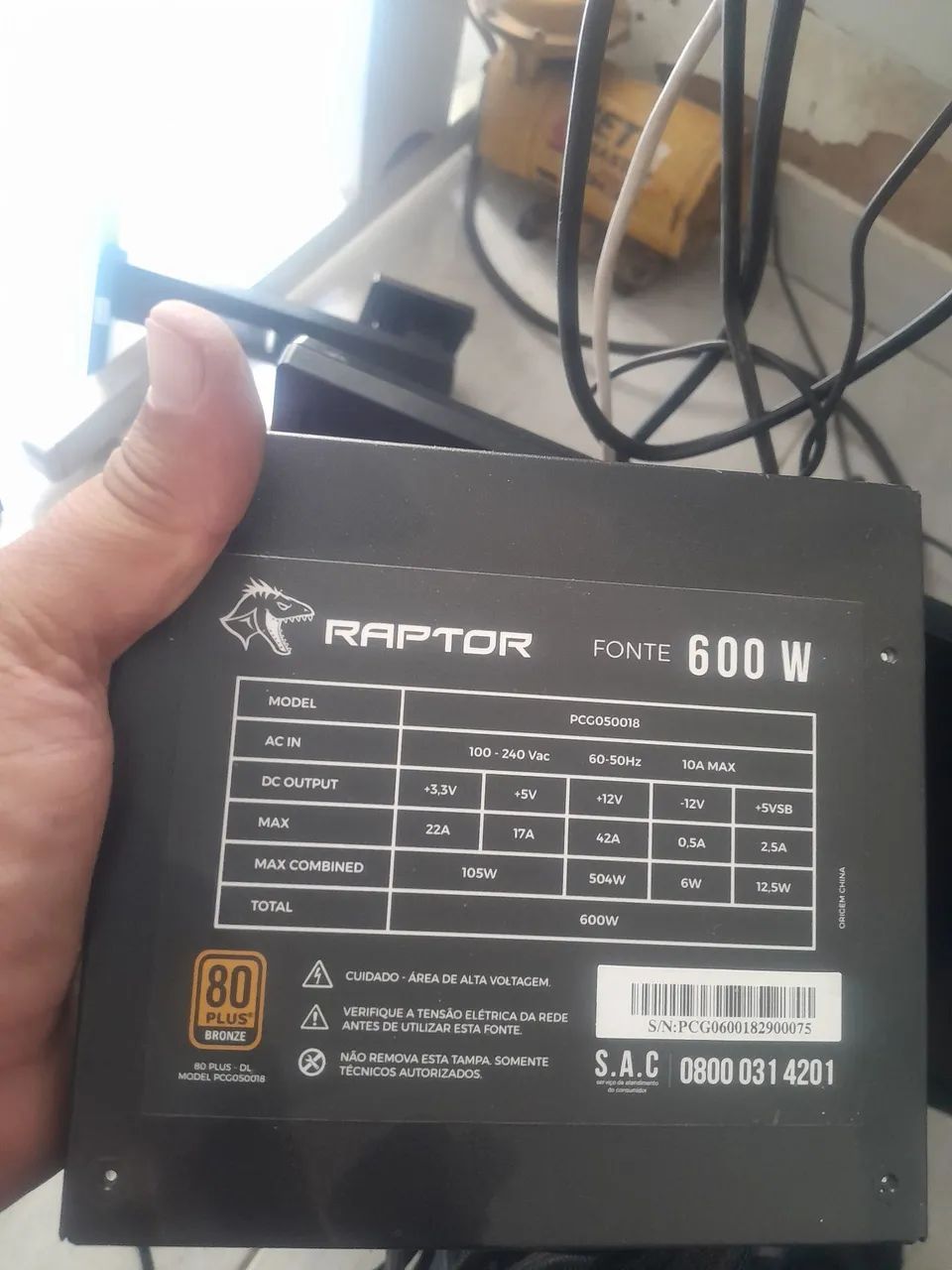 Fonte real raptor 600 atx