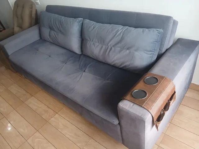 sofá cama 4 lugares azul - Foto 4
