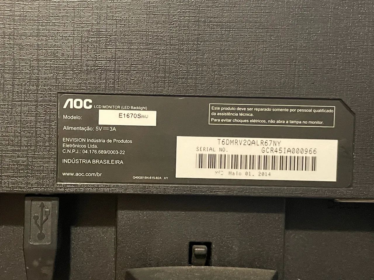 Monitor LED AOC 15.6" E1670Swu Alimentado via USB / Envio OLX - Foto 3