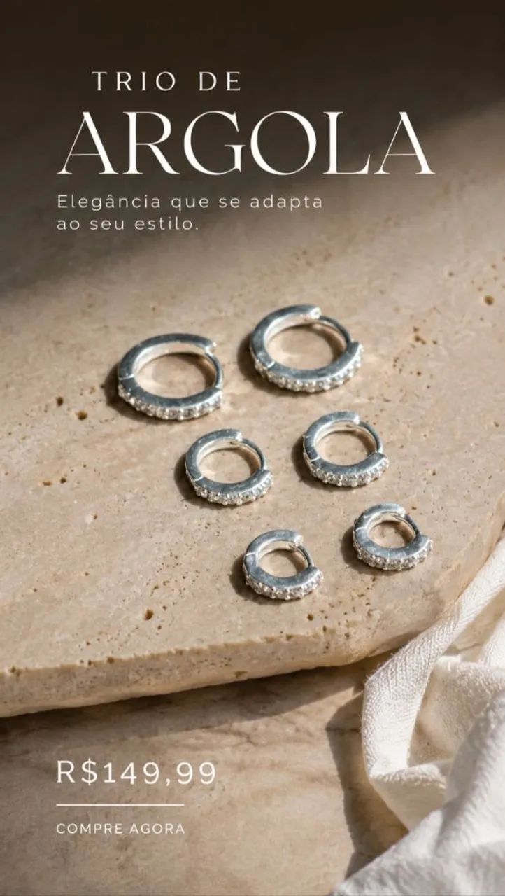 Trio de Argolas Cravejadas Prata 925