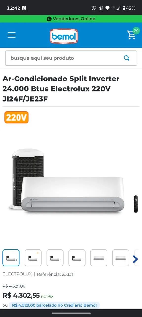 Ar condicionado 24 BTUs inverter Eletrolux 
