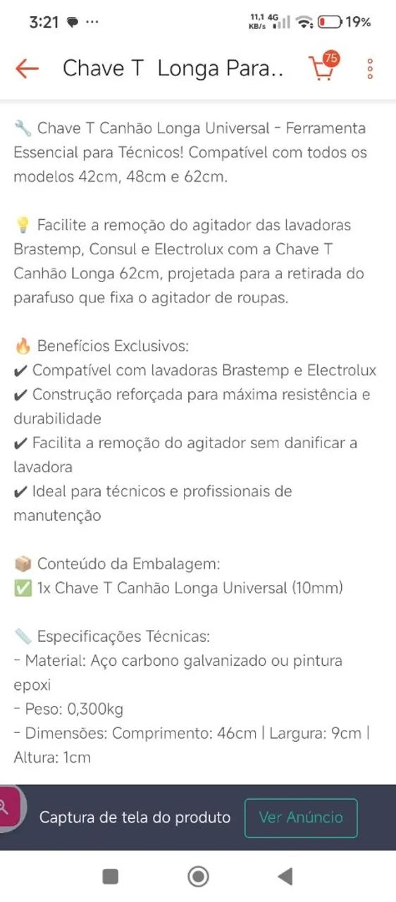 Chave T longa p. Máquina de Lavar - Foto 5