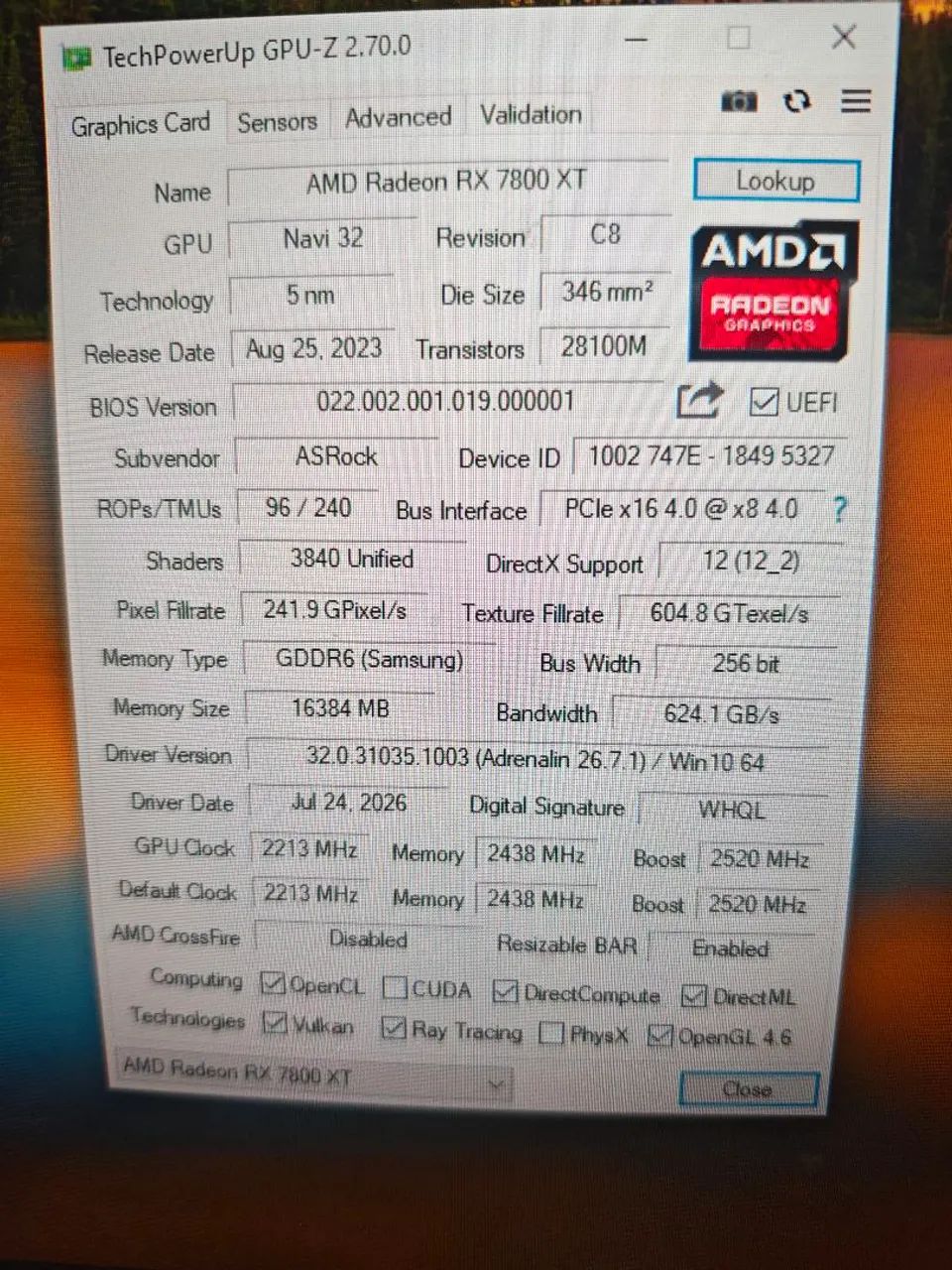 Placa de vídeo AMD RX7800XT