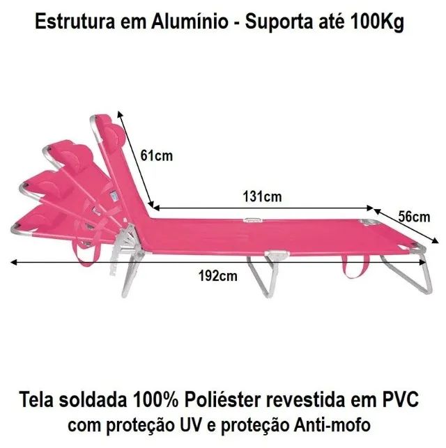cadeira espreguiçadeira de alumínio mor rosa - Foto 3