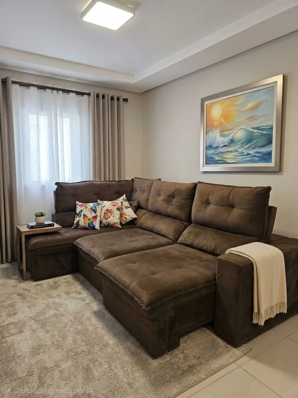 SOFÁ RETRÁTIL E RECLINÁVEL EM SUEDE MARROM - MUITO CONFORTÁVEL