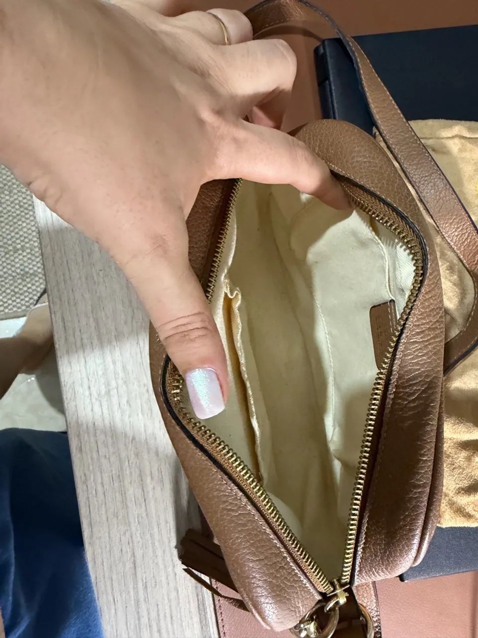Bolsa de couro bege  - Foto 2